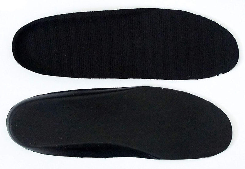 Black PU insoles displayed on a white background