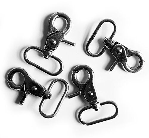 Polished silver tone rotary swivel hook buckle on a white background