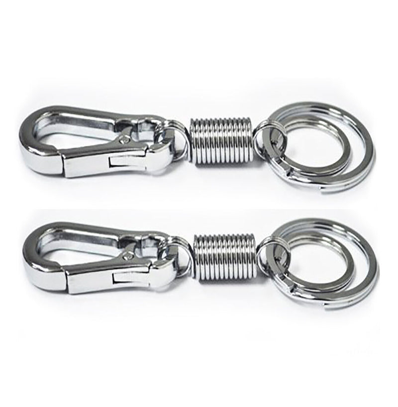 Two NO.2 solid sprung all metal double key rings displayed