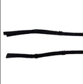 Close-up of adjustable black bra shoulder strap, 43 cm length.