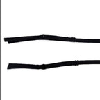 Close-up of adjustable black bra shoulder strap, 43 cm length.