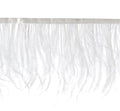 Close-up of white ostrich feather fringe trim, 3.5cm wide.
