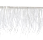 Close-up of white ostrich feather fringe trim, 3.5cm wide.