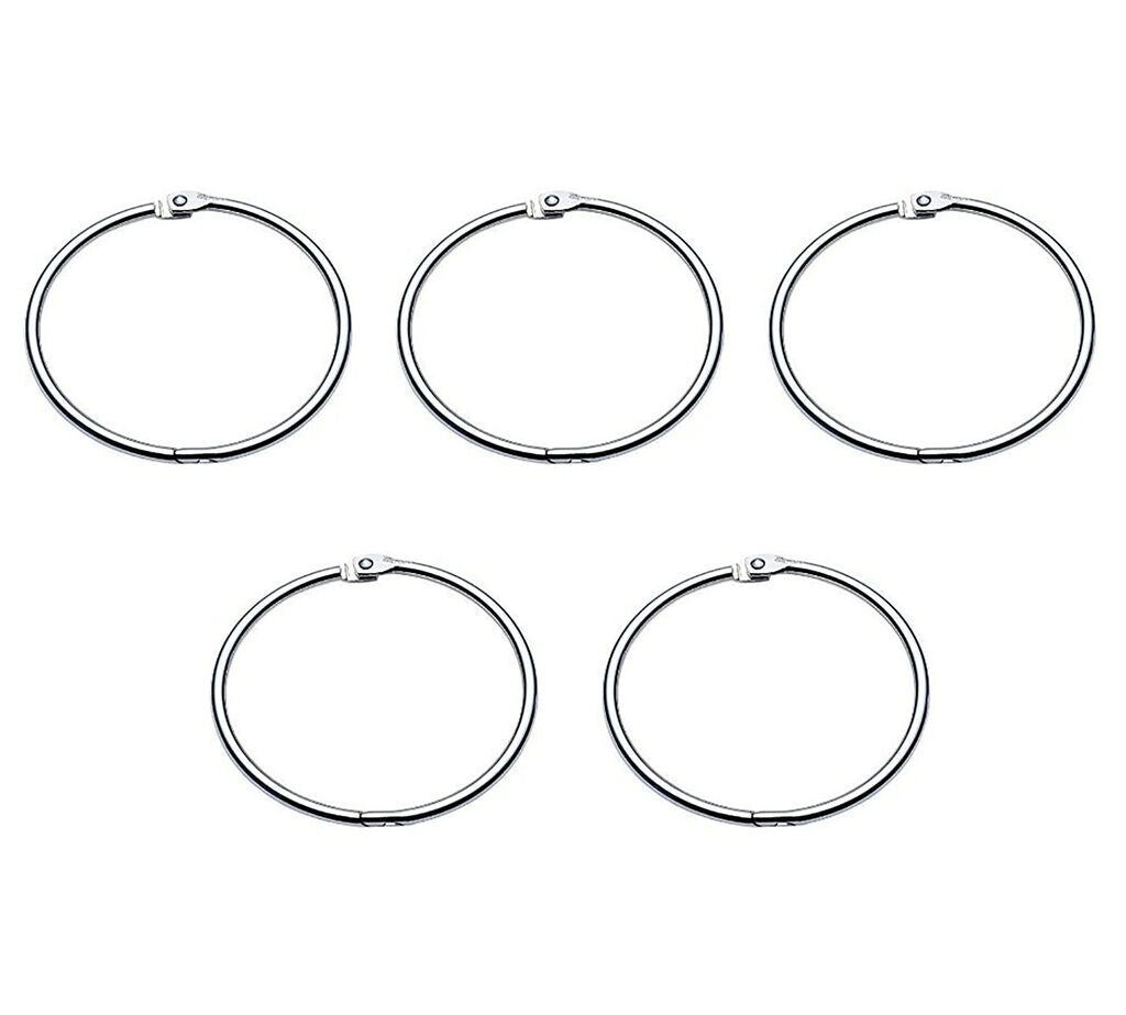 Pack of 5 nickel-plated binding rings, 2.5 inches in diameter.