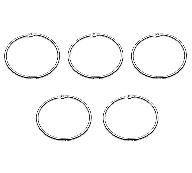 Pack of 5 nickel-plated binding rings, 2.5 inches in diameter.