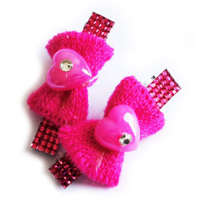 Assorted colours of knitted bows with heart and rhinestones