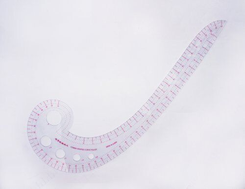 Close-up of the curve line pattern ruler showing measurement markings.