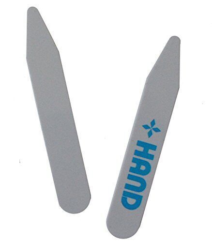 Pack of 25 pairs of 64mm white plastic collar stays for shirts.