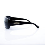 Side view of the unisex sunglasses showcasing the arm length.