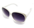 Large framed ladies' sunglasses in white with violet lenses.