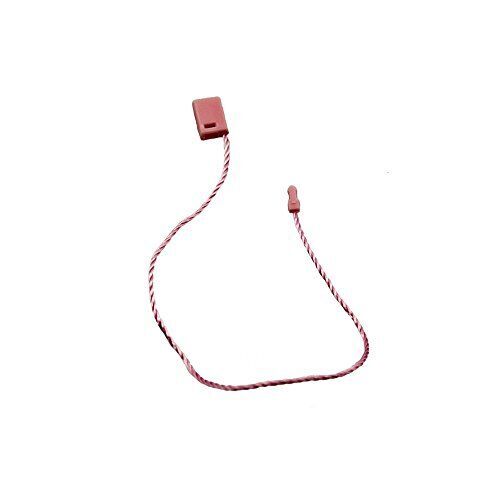Close-up of a pink nylon string square snap lock hang tag.