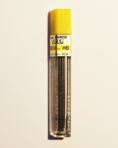 Tube of Pentel HI-POLYMER Super HB pencil lead refills, 0.9mm.