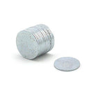 Pack of 10 silver colour snap magnets on a white background