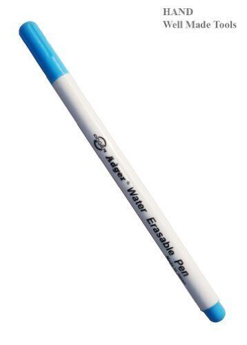 Close-up of a bright blue mark made by a water erasable fabric marker.