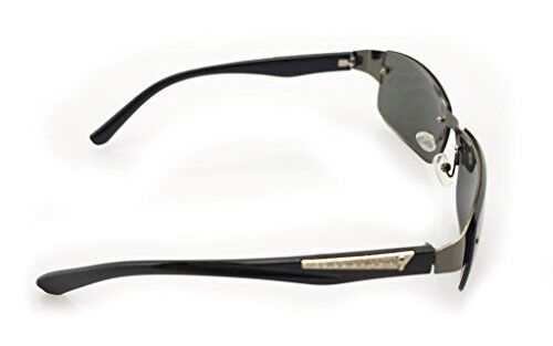 1056 Stylish Unisex Sunglasses with Silver Skull and Bones Temple Motif - Width at Temples 134 mm - 100% UV400 Protection - Black & Gunmetal Frame with Grey Lenses