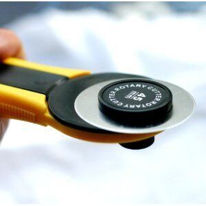 Close-up of a sharp 45mm rotary cutter blade