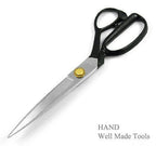 Close-up of the cutting edge of the tailoring scissors.