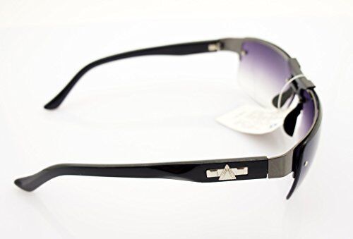 185 Stylish Unisex Sunglasses with Silver Temple Motif - Width at Temples 132 mm - 100% UV400 Protection - Black & Gunmetal Grey Frame with Violet Lenses