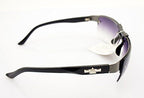 185 Stylish Unisex Sunglasses with Silver Temple Motif - Width at Temples 132 mm - 100% UV400 Protection - Black & Gunmetal Grey Frame with Violet Lenses