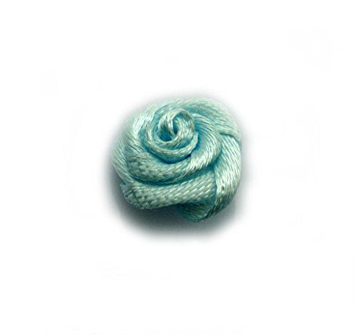 Pack of 50 sky blue ribbon rose flower trims, 15 mm each.