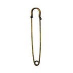 Close-up of a gold kilt pin showing its 102 mm length.