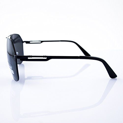 Close-up view of the dark grey frame of the aviator sunglasses.