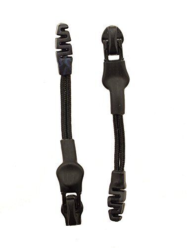 Close-up of a black metal zip pull showcasing its grip cord.