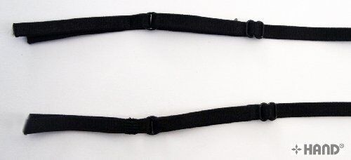 Pack of 10 adjustable black bra shoulder straps displayed.