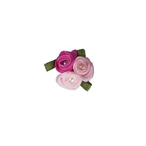 Pretty 3 Pearls Dark & Light Pink Ribbon Roses Trims for Clothing and Accessory Embellishment - Pack of 20