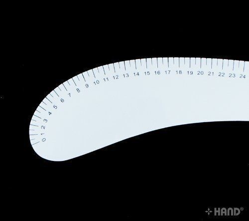 Close-up of the flexible curve ruler showing its design.