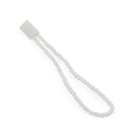 White hang tags with nylon string and snap lock displayed