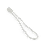 White hang tags with nylon string and snap lock displayed