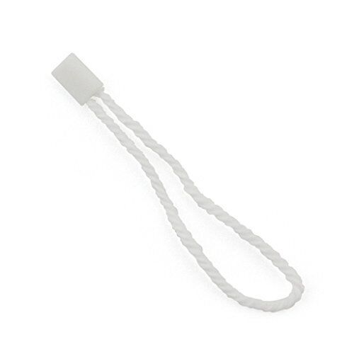 White hang tags with nylon string and snap lock displayed