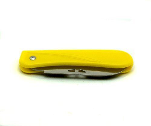 Two pocket-sized folding knives in sunflower yellow