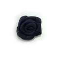 Pack of 50 midnight blue ribbon rose flower trims, 15 mm size.