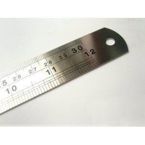 Two 30cm stainless steel rulers in a plastic case.