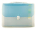 A4 concertina document wallet case in blue and white.