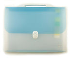 A4 concertina document wallet case in blue and white.