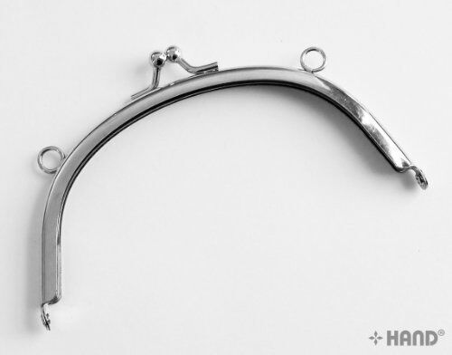 Medium silver half moon purse frame with kiss clasp lock.