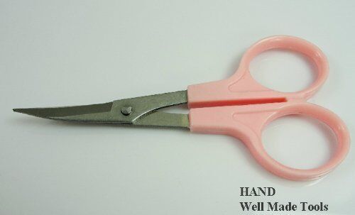 Close-up of 3.8-inch curved embroidery scissors with chrome finish.