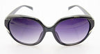 9552 Ladies Fashion Sunglasses - Large Frame with Silver Diagonal Detail - Width at Temples 138 mm - 100% UV400 protection - Black Frame with Violet Lenses