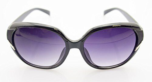 9552 Ladies Fashion Sunglasses - Large Frame with Silver Diagonal Detail - Width at Temples 138 mm - 100% UV400 protection - Black Frame with Violet Lenses