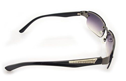 Side view showing the temple motif of the sunglasses.