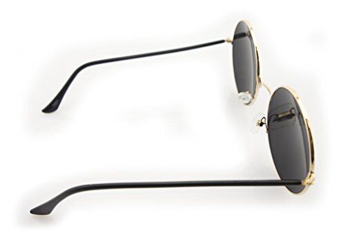 Close-up of the violet mirrored lenses of the sunglasses.