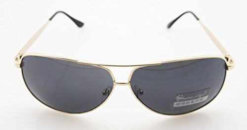 8132 Unisex Aviator Sunglasses - Metal Frame - Width at Temples 132 mm - 100% UV400 Protection - Gold Frame with Grey Lenses