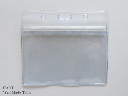 Clear horizontal ID badge holder displaying a card inside