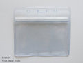 Clear landscape card holder displaying a visitor badge