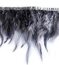 Close-up of grey natural rooster feather fringe trim.
