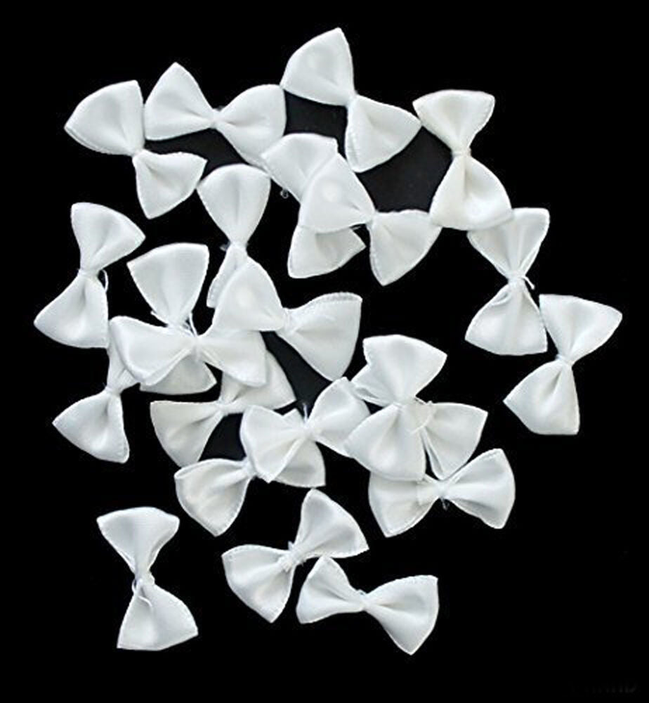 Pack of 23 white satin ribbon bow trims for crafts