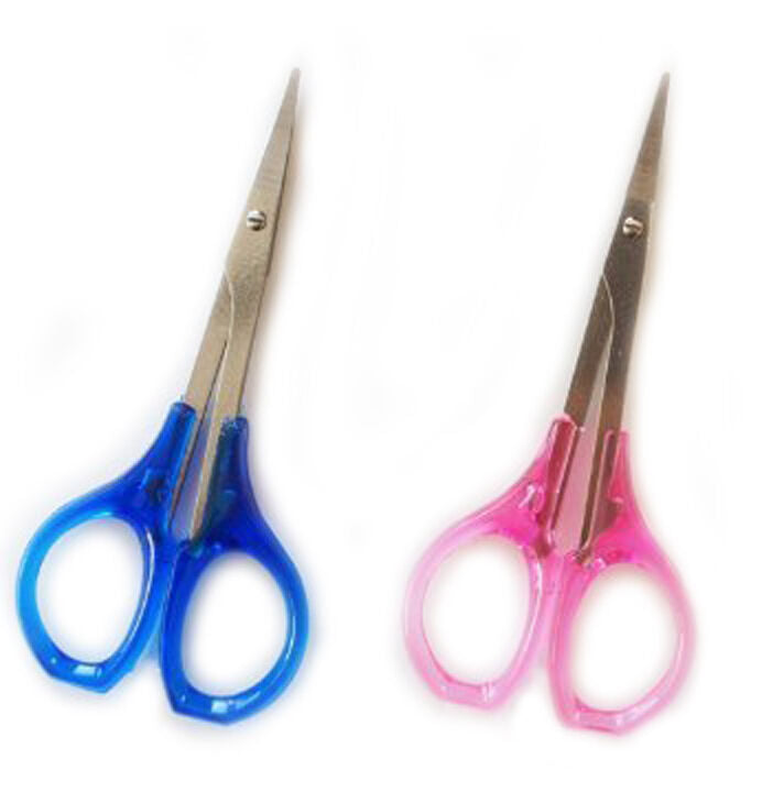 Two curved end scissors, 9cm, displayed on a craft table.